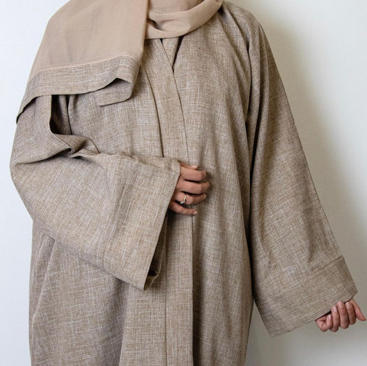 Caramel Beige Linen Abaya